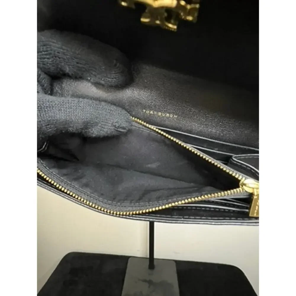 Tory Burch Kira Moto Quilt Black Leather Chain Wallet Crossbody Bag